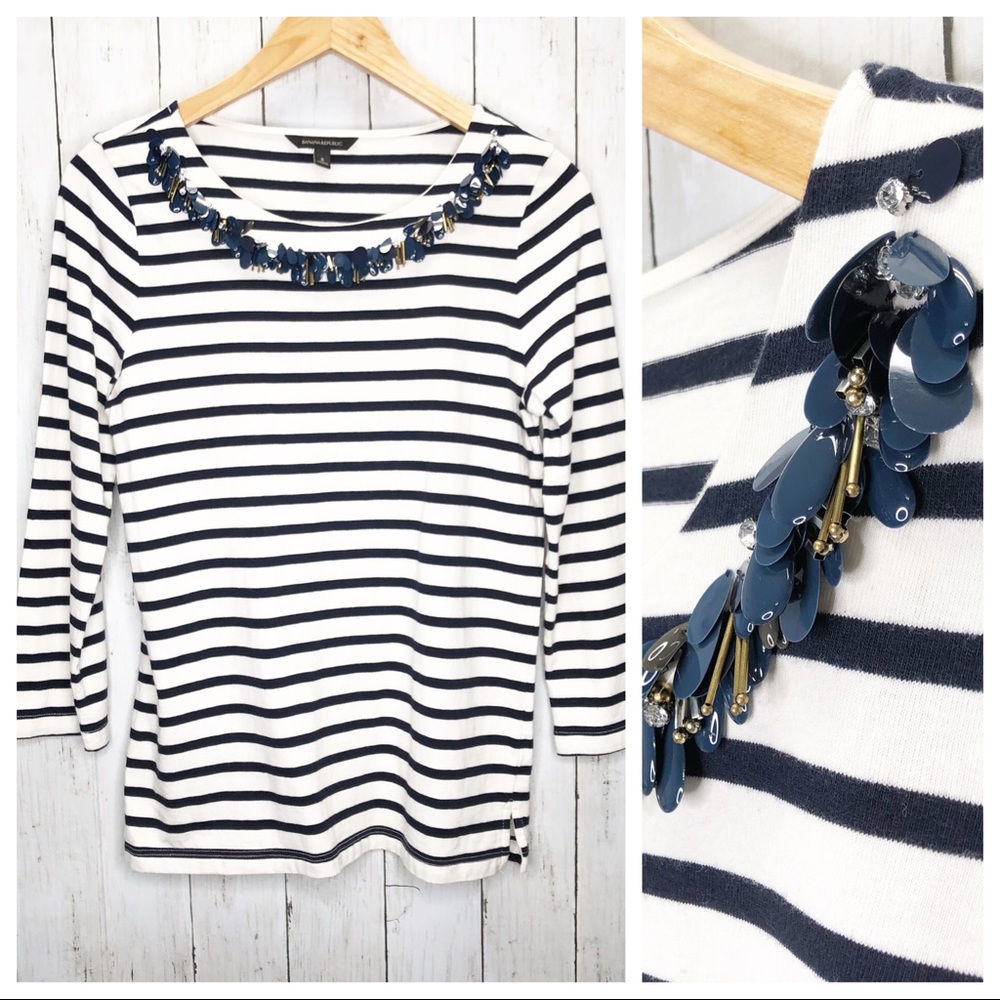 Banana Republic Embellished Striped Top Sz S